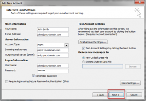 Outlook 2010 Mail Settings Next